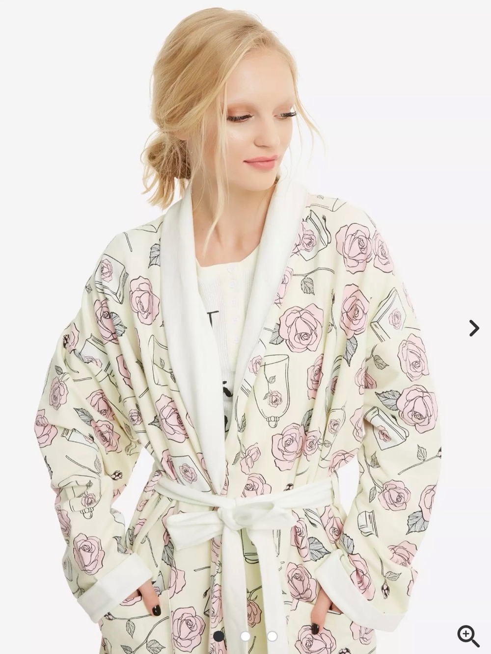 Her Universe Cream Shawl Robe with Pink Rose Print